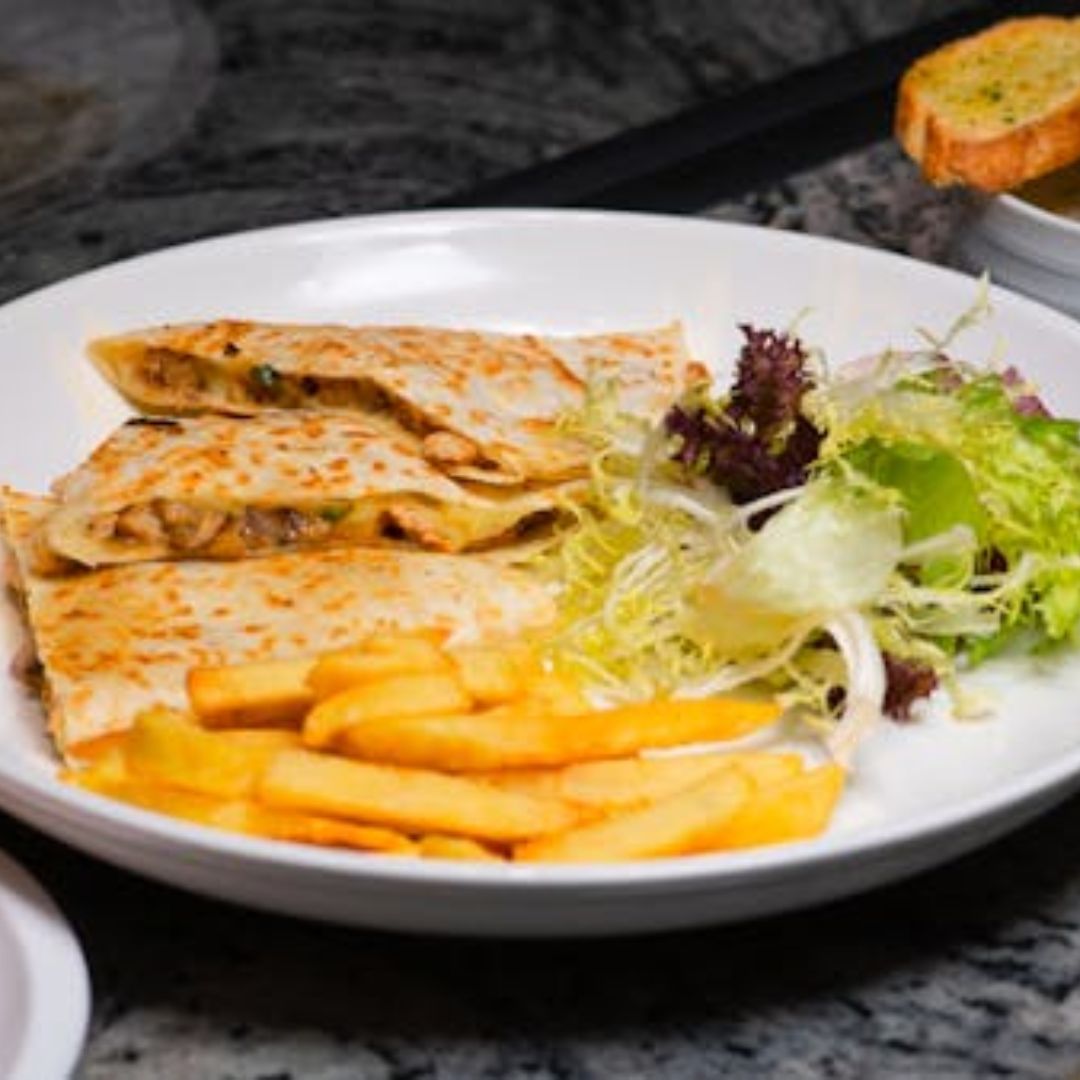 Cheesey Beefy Quesadilla and Fries